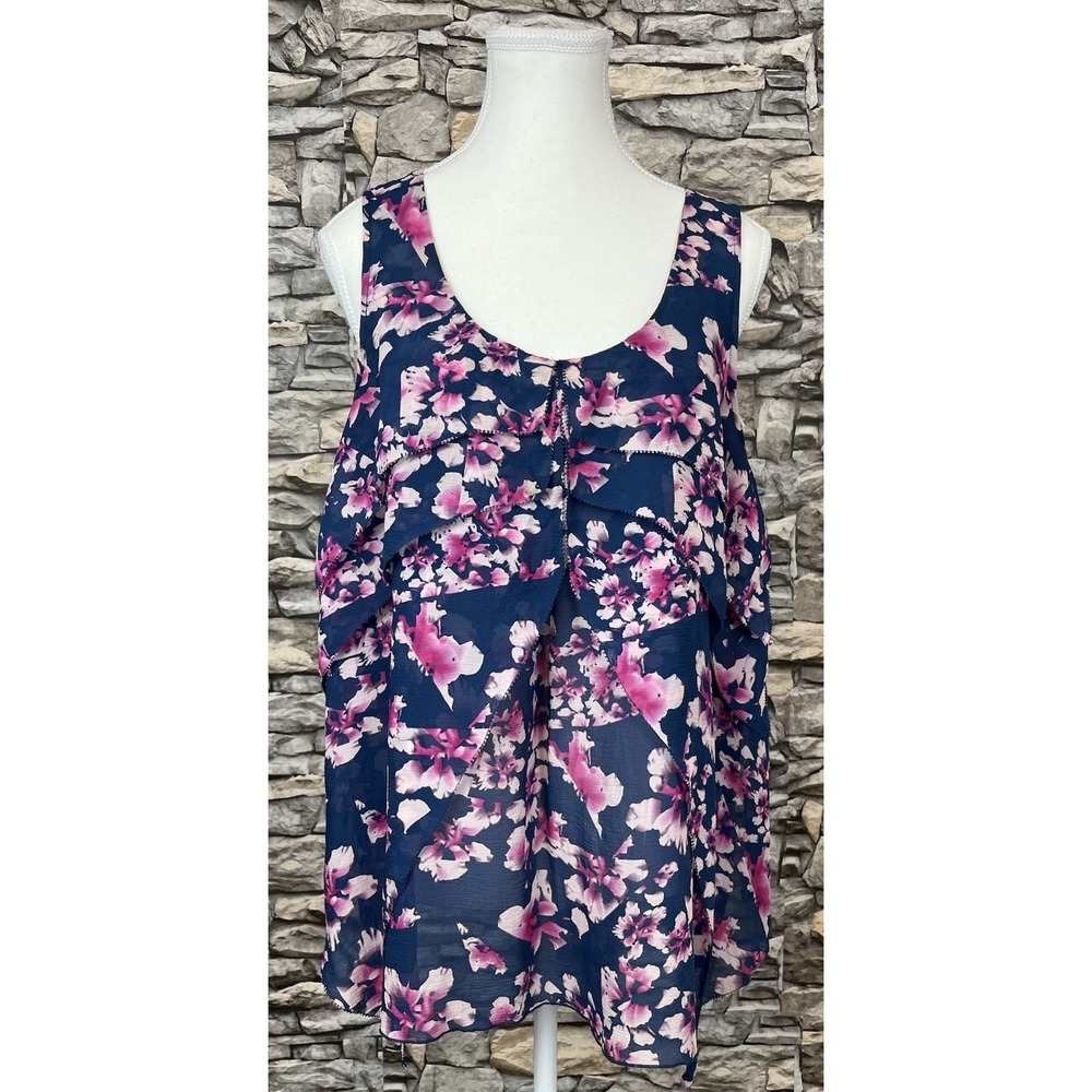 Eliot Sleeveless Chiffon Silk Floral Print Layered Blouse Sz L‎
